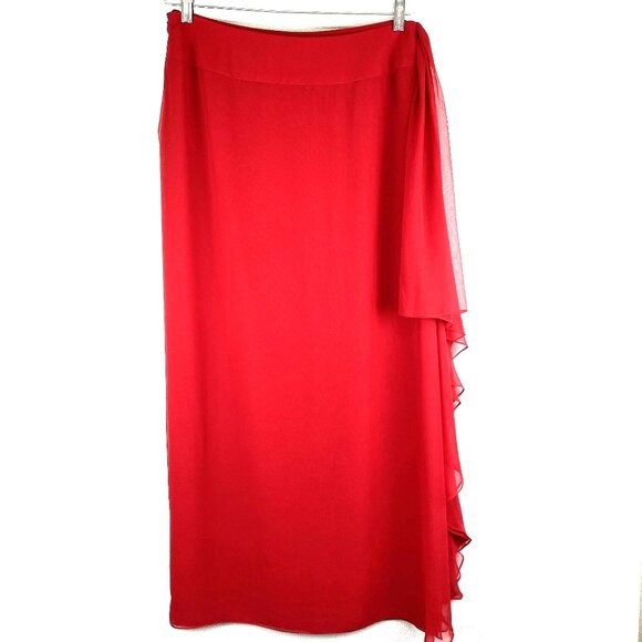 VNTG  Victor Costa Womens Red Ruffle Detail Maxi Pencil Skirt Size 12  USA NWT - Picture 1 of 8